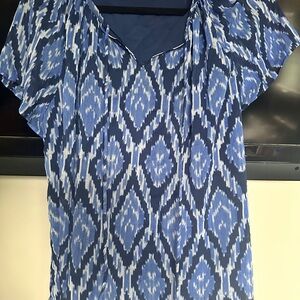 Talbots Blue and White Flutter Sleeve Blouse